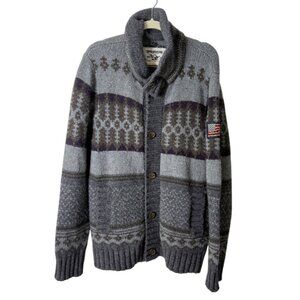 True Religion Cardigan Sweater Flag Patch Alpaca Wool Blend Gray Size XXL